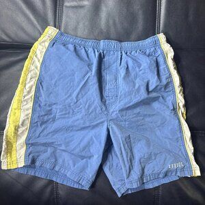 Vintage Reebok Men's Swim Shorts Blue White Striped Elastic Waist Outdoor Medium